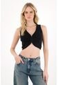 Tennis Camiseta En Rib Con Ajuste De Broches Negra Para Mujer de Tennis