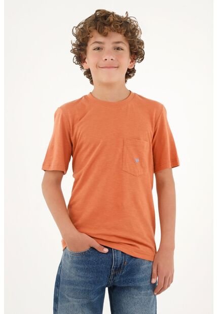 Camiseta Naranja Con Bolsillos De Parche Para Niño