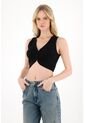 Tennis Camiseta En Rib Con Ajuste De Broches Negra Para Mujer de Tennis