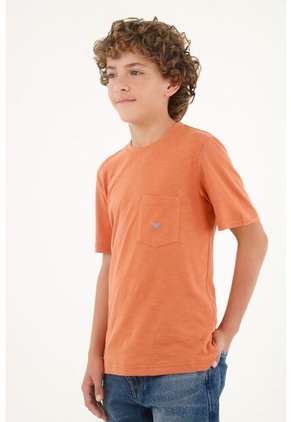 Camiseta Naranja Con Bolsillos De Parche Para Niño