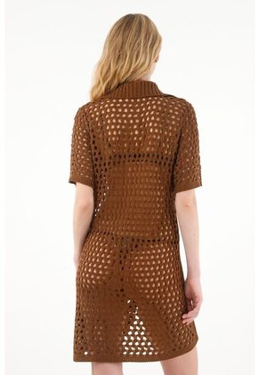 Vestido Corto Tejido Café Para Mujer