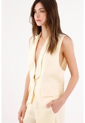 Tennis Chaleco Fit Relajado Con Solapa Amplia En Lino Beige Para Mujer