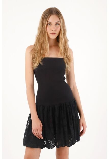 Tennis Vestido Corto Strapless Negro Para Mujer