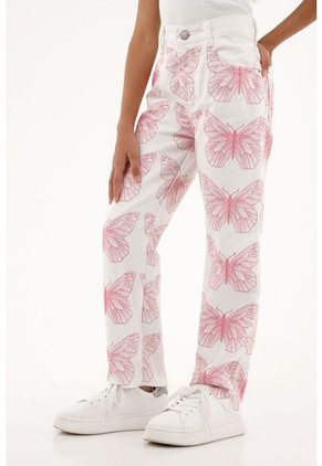 Jean Recto Con Estampado De Mariposas Para Niña