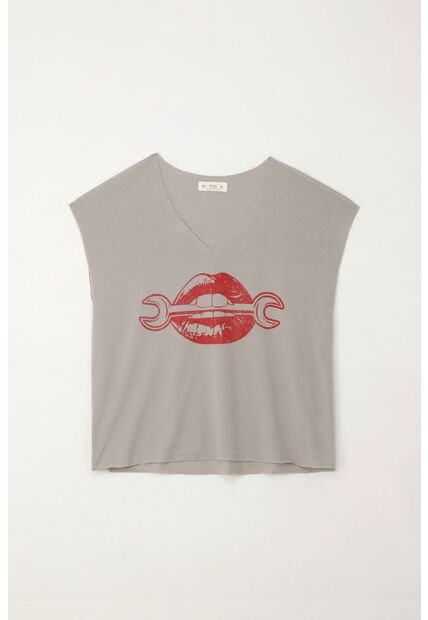 Tennis Camiseta Básica Estampada Manga Corta Gris Para Mujer