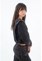 Tennis Camisa Para Mujer En Algodón Negro Lavado Relajado Con Hombros Marcados de Tennis