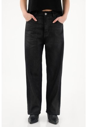 Tennis Pantalón Con Efecto Resinado Animal Print Negro Para Mujer