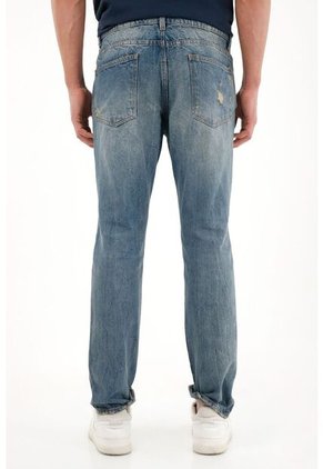 Tennis Jean Classic De Tiro Medio Con Rotos Y Bordado Posterior Para Hombre