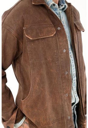 Abrigo Café Con Efecto Cuero Para Hombre