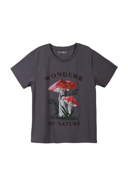 Camiseta Estampada En Frente Gris Para Mujer