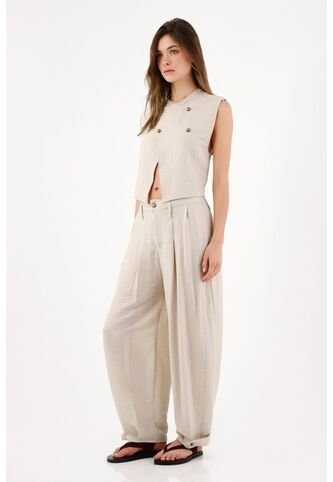 Tennis Pantalón Wide Leg Con Pinzas Frontales En Poliéster Beige Para Mujer Tennis