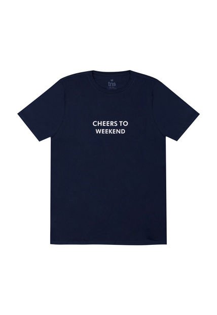 Camiseta Azul Con Estampado Frontal Para Hombre