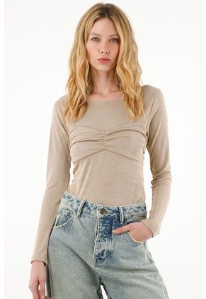 Tennis Camiseta Brillante Manga Larga Café Para Mujer