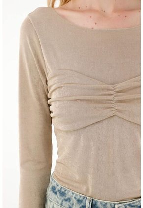 Tennis Camiseta Brillante Manga Larga Café Para Mujer