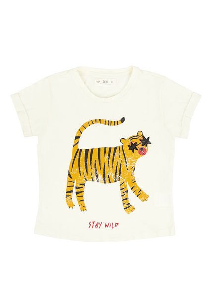 Camiseta Manga Corta Con Estampado De Tigre Para Niña