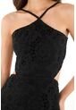 Tennis Vestido Largo De Cuello Halter En Tela Ojalillo Negro Para Mujer de Tennis