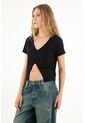 Tennis Camiseta Manga Corta Con Abertura En Delantero Negra Para Mujer de Tennis