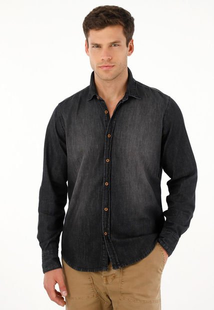 Camisa En Black Denim Manga Larga Para Hombre