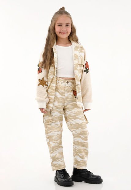 Abrigo Crudo De Estampado Militar Para Niña