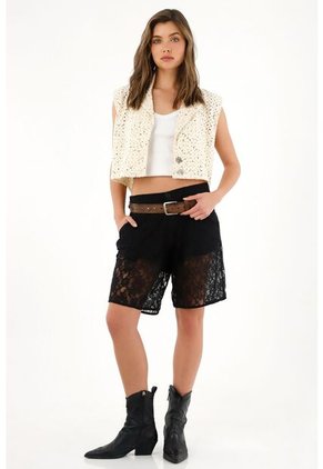 Tennis Bermuda Larga Negra En Encaje Para Mujer