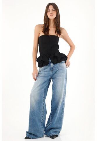 Tennis Camisa Strapless Con Corte Abombachado Negra Para Mujer Tennis