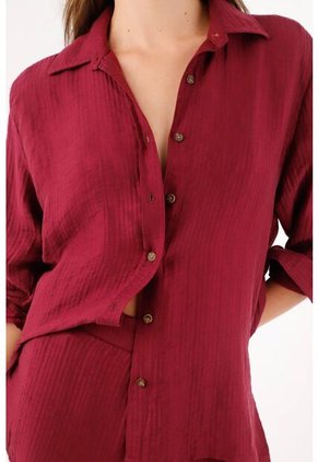 Tennis Camisa Relaxed Fit Con Textura Arrugada En Lyocell Vino Para Mujer