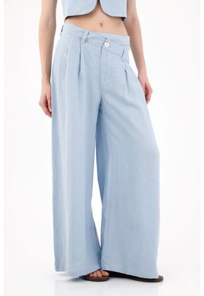 Tennis Pantalón En 100% Lino Azul Para Mujer