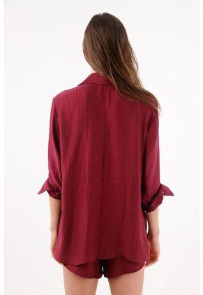 Tennis Camisa Relaxed Fit Con Textura Arrugada En Lyocell Vino Para Mujer