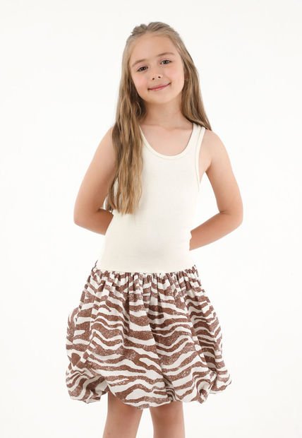 Vestido Corto Con Falda Tipo Globo Crudo Para Niña