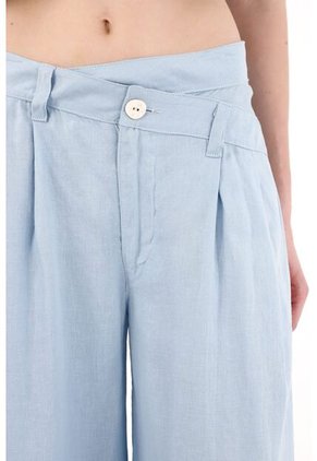 Tennis Pantalón En 100% Lino Azul Para Mujer