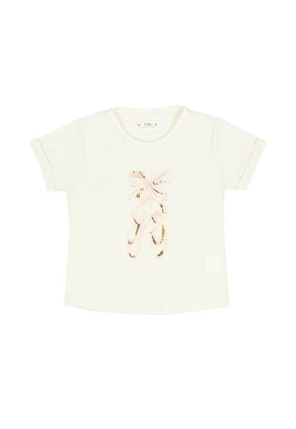 Camiseta Crudo Con Estampado Moñitos Para Niña