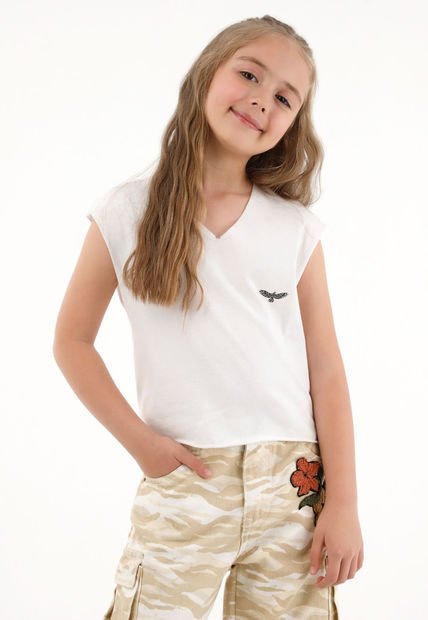 Camiseta Blanca Con Estampado En Espalda Para Niña