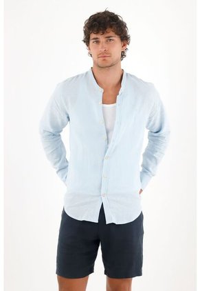 Tennis Camisa En 100% Lino Azul Para Hombre