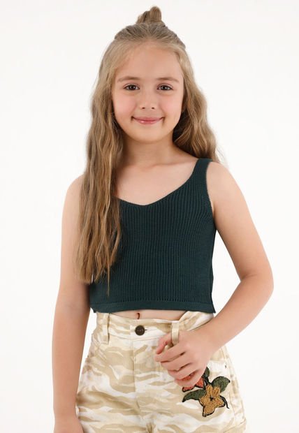 Camiseta Manga Sisa Verde Tejida Para Niña