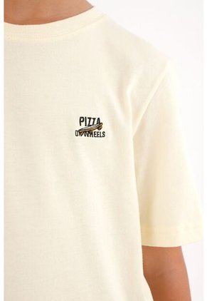 Camiseta Amarilla Básica Con Estampado De Pizza Para Niño