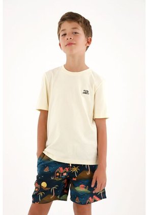 Camiseta Amarilla Básica Con Estampado De Pizza Para Niño