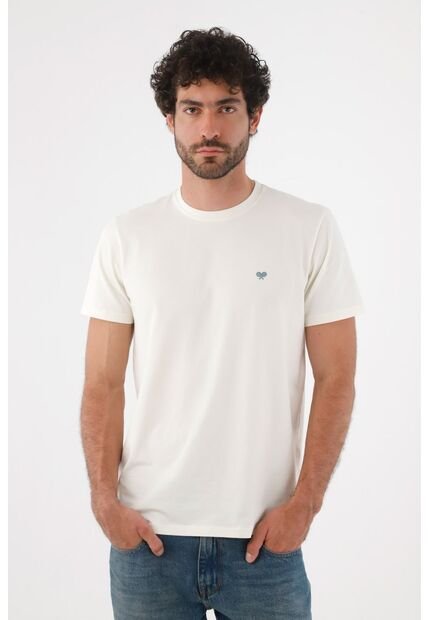 Tennis Camiseta Para Hombre En Algodón Marfil Corte Regular Con Bordado