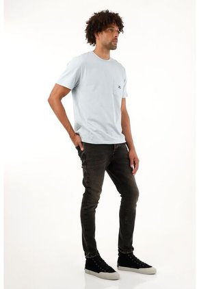 Camiseta Con Bolsillo De Parche Azul Para Hombre