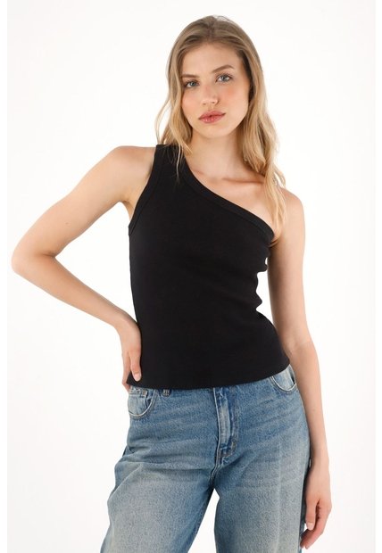 Tennis Camiseta De Un Solo Hombro Negra Para Mujer
