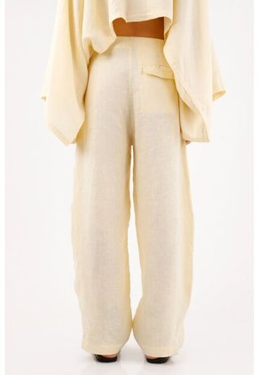 Tennis Pantalón Pierna Ancha Con Caída Fluida En Lino Amarillo Para Mujer