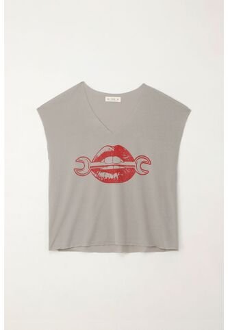 Tennis Camiseta Básica Estampada Manga Corta Gris Para Mujer Tennis