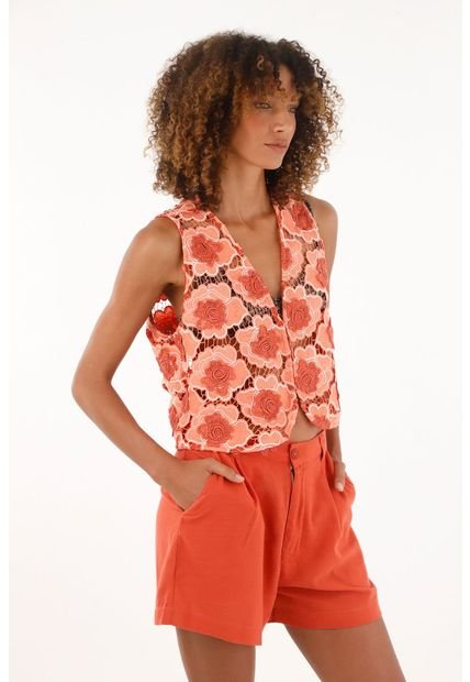 Bermuda Naranja De Tela Fluida Para Mujer