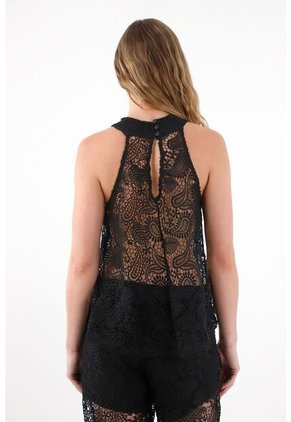 Tennis Camisa Amplia En Encaje Negra Para Mujer