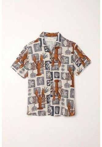 Tennis Camisa Tipo Bowling Con Estampado De Langostas Para Hombre Tennis