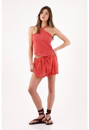 Tennis Top Halter Holgado Con Escote Cruzado En Poliamida Coral Para Mujer