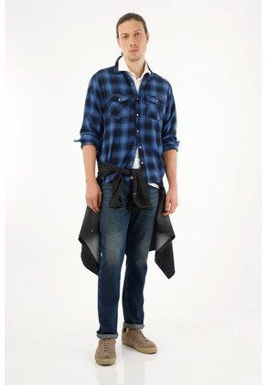 Tennis Camisa Leñadora A Cuadros Azul Para Hombre