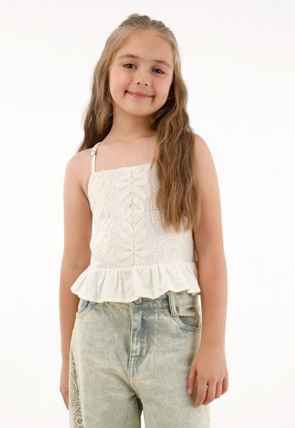 Camisa De Tiras Y Escote Recto Crudo Para Niña