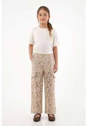 Pantalón Con Detalles De Encaje Café Para Niña