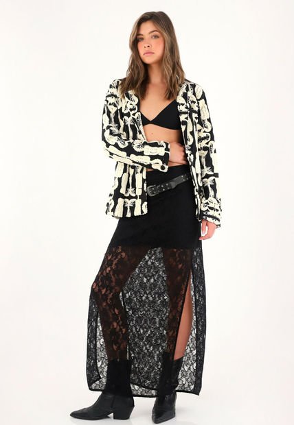 Blazer Largo Con Detalles Afelpados Para Mujer