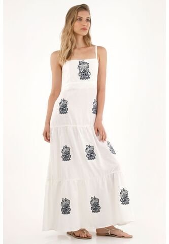 Tennis Vestido Largo Con Vuelo Y Apliques Bordados Crudo Para Mujer Tennis